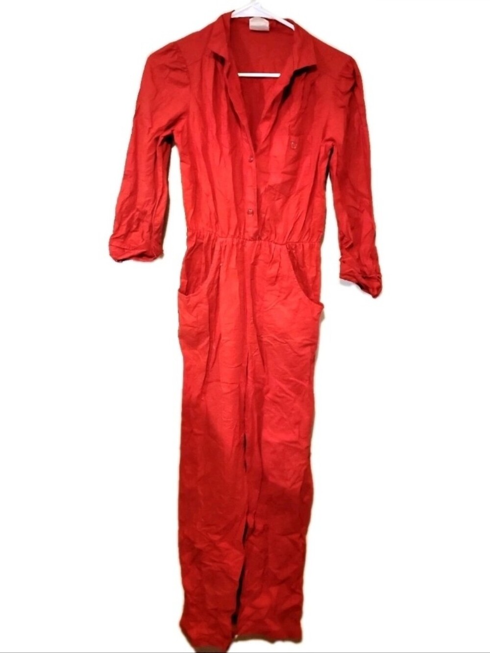 Jcpenney JCP Women's Workwear Red Retro Jumpsuit Coveralls 70s 80s Juniors 7/8